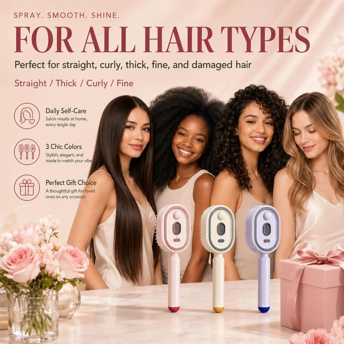 Electric Steaming Hair Straightener Brush-Imported